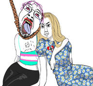 2soyjaks anhero arm badge bloodshot_eyes clothes crying dress flag flower hair hand hanging heart mustache nazism open_mouth plant purple_hair rope soyjak subvariant:chuddy suicide swastika tongue tranny variant:bernd variant:chudjak yellow_hair // 1200x1106 // 796.3KB