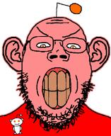 angry antenna clenched_teeth closed_mouth ear eyebrows eyes forehead_lines glasses looking_at_you mouth nose nostril orange_eyes outline red_skin reddit redditard snoo stubble subvariant:gapejak_front teeth variant:gapejak white_background yellow_teeth // 514x630 // 18.3KB