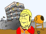 3soyjaks angry arm asian bloodshot_eyes buck_teeth building cement_mixer china clenched_teeth clothes construction construction_worker crying dust glasses hair hard_hat hat helmet looking_at_you machine mustache red_shirt rice_hat rubble sky smile soyjak stubble subvariant:wholesome_soyjak variant:chudjak variant:gapejak variant:soyak wheel window yellow_skin // 860x640 // 222.1KB