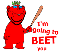 baseball_bat broot full_body glasses joke leaf pun red_skin red_text series:brootmoji smile stubble text threat variant:impish_soyak_ears white_background // 1945x1751 // 96.9KB