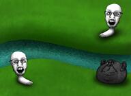 3soyjaks crazed dark_skin ear fat foot glasses grass open_mouth river shading smile soyjak stone stubble subvariant:okynnig variant:feraljak variant:impish_soyak_ears water // 1340x980 // 1.7MB