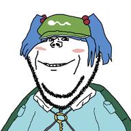 anime blue_hair blush clothes female hair hat kawashiro_nitori key smile soyjak stubble touhou variant:impish_soyak_ears video_game // 680x680 // 198.8KB