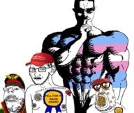 4soyjaks award beard blacksun buff ear fell_for_it_again_award flag:transgender_pride_flag frog glasses hand hollow maga make_america_great_again muscles mustache nazism ominous open_mouth pepe shadow shushing soyjak stubble subvariant:chudjak_front subvariant:soyak_(concerned) swastika tranny variant:chudjak variant:gapejak variant:peason variant:soyak // 886x752 // 598.3KB