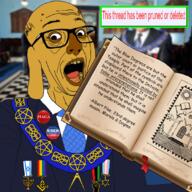 animal badge black_lives_matter book clothes dog ear freemason glasses israel janny joe_biden judaism lgbt maga necktie open_mouth pan_african pentagram raised_fist_(symbol) satanism soyjak suit text tranny variant:esam2 yellow_skin // 1080x1078 // 1.6MB