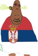 biting_lip blood bloodshot_eyes brown_skin clothes coat_of_arms country ear fat flag flag:serbia full_body glasses leg serbia soyjak stinky stubble subvariant:blobson subvariant:hornyson variant:cobson vein // 789x1172 // 187.2KB