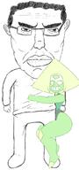 alien arm bodysuit chud closed_mouth full_body gem gemstone glasses green_skin hair hand hugging leg love peridot soyjak steven_universe teeth variant:chudjak visor wholesome yellow_hair // 469x1000 // 74.3KB