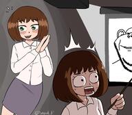 anime blush brown_hair clothes coomer_artstyle dancing_swede ear female green_eyes grin libby projector scared shadow shocked smile stubble teacher variant:impish_soyak_ears // 4000x3500 // 622.4KB