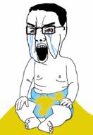 arm baby bloodshot_eyes coal crying full_body hair hand leg open_mouth piss pissbaby soyjak variant:chudjak // 600x870 // 134.5KB