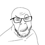 dreamworks_face glasses mustache smile smirk soyjak stubble variant:feraljak // 1500x1500 // 44.2KB