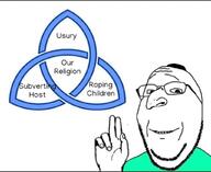 arm clothes democracy glasses hand hat judaism kippah politics smile soyjak stubble subvariant:wholesome_soyjak text trinity variant:gapejak // 1024x836 // 186.6KB