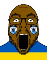 azov_battalion brown_skin country flag flag:ukraine glasses hohol jewish_star menorah open_mouth soyjak star_of_david stubble ukraine variant:flartson // 576x736 // 147.7KB