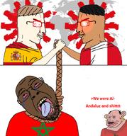 amerimutt black_skin brown_skin closed_mouth countrywar earring flag:morocco flag:peru flag:spain hispanidad meta:leaky morocco nas:amerimutt open_mouth peru spain spanish spanish_empire stubble tongue_out variant:bernd variant:chudjak white_skin // 1060x1140 // 526.7KB