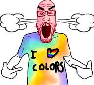 angry arm clothes colors fume glasses hand heart i_love merge open_mouth pointing red_face red_skin soyjak stubble text tshirt variant:markiplier_soyjak variant:shirtjak // 614x552 // 65.7KB