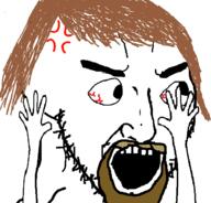 angry arm beard bloodshot_eyes boomer brown_hair gair hand hands_up meds nerves schizo streamer stubble variant:soyak video_game // 626x600 // 39.8KB