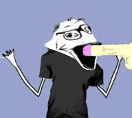 animated arm clothes cum distorted glasses hand hands_up nsfw open_mouth penis soyjak stubble subvariant:wewjak sucking tshirt variant:soyak // 488x436 // 3.2MB