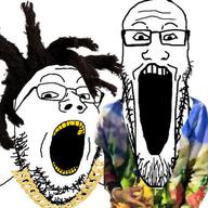 chain clothes glasses golden_tooth hair necklace open_mouth pooh_shiesty rap soyjak spotemgottem stubble tv_(4chan) variant:gapejak variant:markiplier_soyjak yellow_teeth // 497x497 // 74.1KB