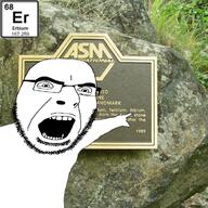 1989 alternate arm chemistry element glasses hand irl_background mine open_mouth pointing rock science sign soyjak stubble text variant:cobson ytterby_mine // 707x707 // 933.2KB