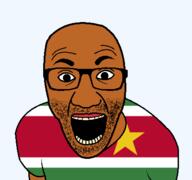 arm brown_skin clothes flag flag:suriname glasses latinx looking_at_you open_mouth soyjak stubble suriname transparent_background tshirt variant:el_perro_rabioso // 427x400 // 19.1KB