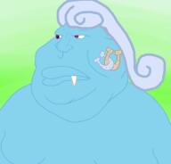 blue_skin buck_teeth closed_mouth fat horseshoe looking_to_the_left my_little_pony purple_eyes troonslop variant:meximutt // 888x849 // 62.5KB