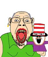 2soyjaks arm balding breasts brown_hair brown_mustache brown_stubble clothes ear earring glasses green_shirt grey_eyebrows grey_hair hat holding_object lipstick mr_garrison puppet purple_shirt red_lips south_park stubble top_hat tranny variant:bernd white_background white_skin yellow_teeth // 1123x1324 // 97.4KB