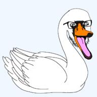 animal beak bird feather full_body glasses open_mouth series:animaljaks soyjak stubble swan tongue variant:feraljak wing // 1200x1200 // 57.5KB