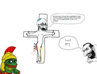 amphibian arm blood bloodshot_eyes christianity clothes cross crucifixion crying frog full_body glasses hand happy_merchant hat jesus judaism kippah large_nose nas:happy_jewish nas:merchant nas:pepe open_mouth payos pepe_the_frog piss poop roman soyjak stubble text thick_eyebrows variant:cryboy_soyjak // 1280x980 // 424.2KB