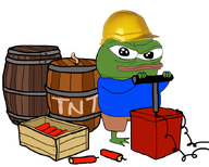 amphibian animal barrel blue_shirt clothes dynamite explosive foot frog full_body green_skin hand hard_hat hat lips nas nas:pepe pepe pepe_the_frog subnas:apu tnt transparent_background // 850x680 // 259.8KB