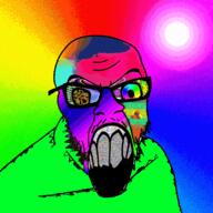 angry colorful distorted glasses mustache open_mouth soyjak stubble variant:feraljak // 2048x2048 // 358.3KB