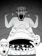 arm breasts cave demon eating full_body glasses hand horror leg monster multiple_soyjaks mustache nipple open_mouth pointing side_profile soyjak stubble subvariant:fingerboy variant:a24_slowburn_soyjak variant:markiplier_soyjak variant:two_pointing_soyjaks vein // 800x1050 // 357.0KB