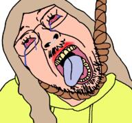 100_gecs bloodshot_eyes clothes crying dead glasses hanging hoodie hyperpop lipstick nose_piercing nose_ring open_mouth robert_wheeler_iii rope soyjak stubble suicide tongue tranny variant:bernd white_skin yellow_hair yellow_teeth // 768x719 // 51.1KB