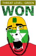 ahegao country emerald flag flag:myanmar gem glasses green green_eyes hair looking_up myanmar open_mouth schlog_color_event soyjak soyjak_blog star_(symbol) stubble teeth text threat_level_green variant:cobson won // 721x1115 // 151.2KB