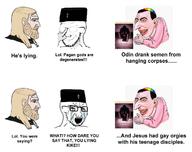 christianity clothes glasses happy_merchant hat jesus judaism lgbt nordic_chad odin open_mouth pagan smile smug soyjak stubble variant:soyak // 1200x950 // 143.2KB
