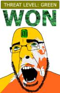 ahegao animal bhutan country dragon emerald flag flag:bhutan gem glasses green green_eyes hair looking_up open_mouth schlog_color_event soyjak soyjak_blog stubble teeth text threat_level_green variant:cobson won // 721x1115 // 269.9KB