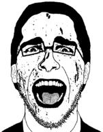 american_psycho blood christian_bale clothes ear glasses hair murder open_mouth patrick_bateman soyjak stubble suit tongue variant:unknown // 671x852 // 41.0KB