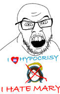 2soyjaks Mary angry brown_hair catholic christianity closed_mouth clothes flag flag:transgender_pride_flag glasses hair halo hypocrite i_hate i_heart i_heart_nigger i_love low_quality meta:tagme mustache nigger open_mouth protestant smile soyjak stubble teeth text tranny transheart variant:feraljak // 663x1045 // 290.4KB