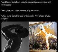 art beard climate_change gigachad glasses india just_stop_oil muscles muscular_male painting protest soyjak stubble text twitter variant:soyak vest xitter // 872x789 // 113.6KB