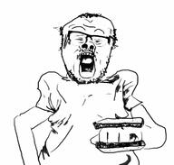 balding clothes country fist glasses hair mustache open_mouth redraw soyjak stubble tshirt variant:a24_slowburn_soyjak // 959x914 // 64.7KB