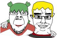 4chan 4cuck anime blond chud_troon_alliance clothes friendship green_hair hair hand looking_at_you mustache nate smile soyjak soyjak_party subvariant:chudjak_front variant:bernd variant:chudjak yellow_hair yotsoyba // 800x541 // 265.8KB