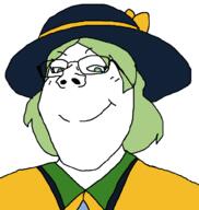 anime clothes eyelashes femjak glasses green_hair hair hat komeiji_koishi smile soyjak subvariant:gapejak_female touhou variant:gapejak video_game // 940x992 // 20.2KB
