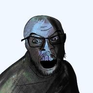 dark glasses light open_mouth shading shadow soyjak stubble trend:colorjak variant:feraljak // 1500x1500 // 1.3MB