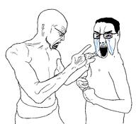 2soyjaks angry chud crying ear frown full_body glasses meta:template open_mouth side_profile soyjak stubble template two_soyjaks variant:chudjak variant:soyak variant:unknown vein white_background white_skin // 2422x2226 // 211.1KB