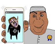 2soyjaks arab bloodshot_eyes brown_skin celtic_cross clothes crying dead deformed finger hair hand hanging hat holding_object holding_phone iphone islam medal phone rope smug soyjak stubble subvariant:brunetto suicide taqiyah text variant:alicia variant:bernd white_supremacist // 959x770 // 124.9KB