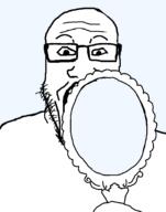 glasses grey_background hand_mirror looking_at_you mirror pov stubble template traced variant:markiplier_soyjak // 1610x2048 // 50.6KB