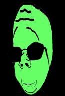 big_brain brainful distorted glasses green_skin smile soyjak stubble subvariant:rand subvariant:wholesome_soyjak sunglasses trend:glowie variant:gapejak // 395x581 // 38.7KB