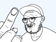 biting_lip cap clothes ear glasses hat middle_finger smile soyjak splice stubble transparent_background variant:rotjak variant:thunderf00t // 652x484 // 14.9KB
