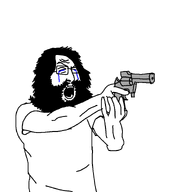 beard closed_eyes clothes crying forehead_lines glasses gun hair holding_object nose open_mouth pistol tear teeth transparent_background variant:psychokid // 838x930 // 42.5KB