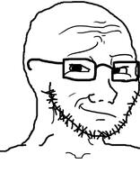 glasses nose raised_eyebrow smile smug stubble template variant:wojak wojak wrinkles // 615x758 // 141.9KB