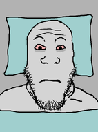 'piler beard bed blanket bloodshot_eyes closed_mouth insomnia midnight pillow sleep soyjak variant:markiplier_soyjak // 600x810 // 27.4KB