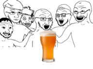 beer beret cap clothes crazed glasses hair hat multiple_soyjaks open_mouth smile soyjak stubble subvariant:soyak_(crazed) variant:soyak wojak // 951x713 // 317.4KB