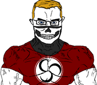 aryan blond blue_eyes eyebrows flag:nasyonal_aktivite_ve_zinde_inkişaf_(n.a.z.i) glasses hair muscular_male skull_mask subvariant:muscular_chud turk turkaryan turkish_swastika tvrkaryan variant:chudjak white_background white_skin // 1059x929 // 88.3KB